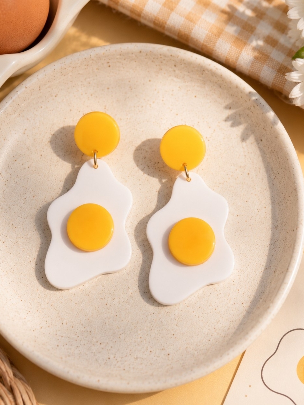 Sunny Side Up Fried Eggs Dangle Earrings New